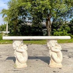 Late 20th Century Vintage Coastal Cast Stone Monkey Console Table