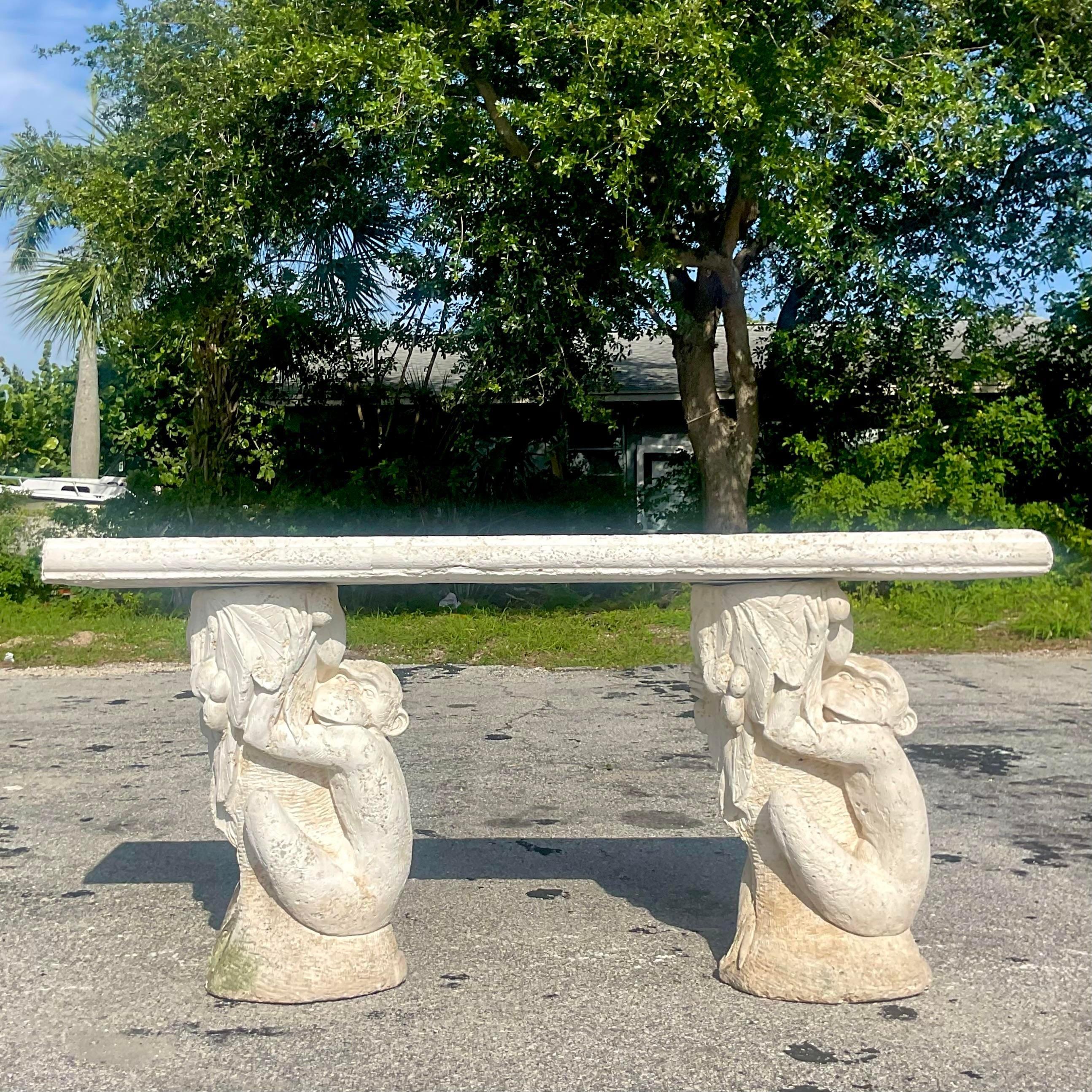 Late 20th Century Vintage Coastal Cast Stone Monkey Console Table For ...
