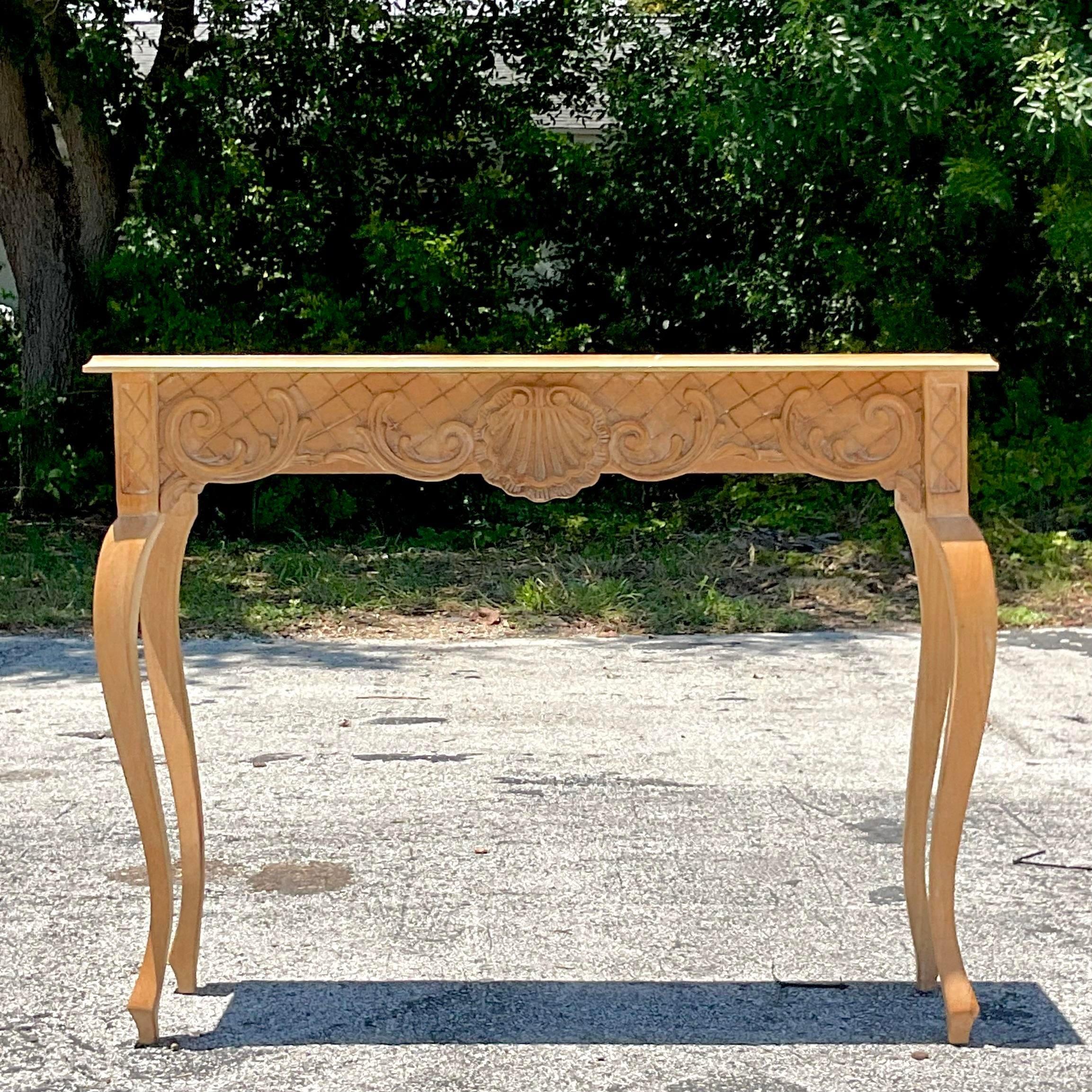 American Late 20th Century Vintage Coastal Caved Clamshell Console Table For Sale