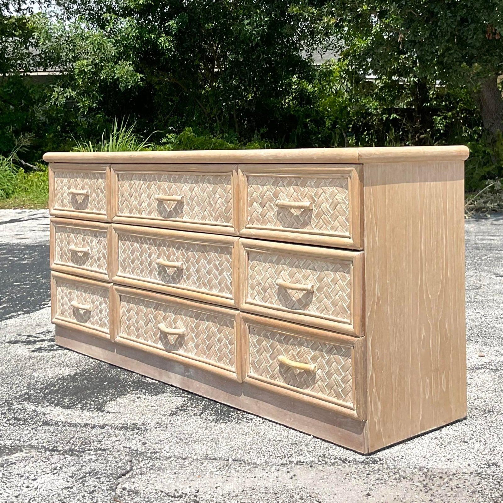 vintage rattan chest of drawers