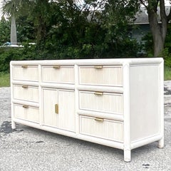 Late 20th Century Vintage Coastal Cerused Pencil Reed Dresser