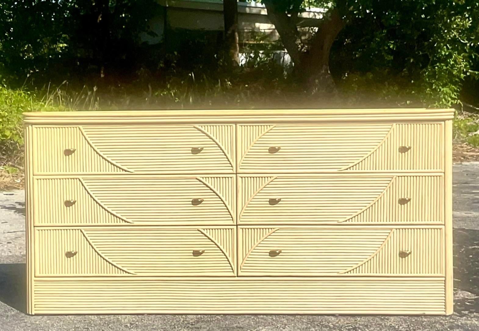 Philippine Late 20th Century Vintage Coastal Cerused Pencil Reed Dresser For Sale