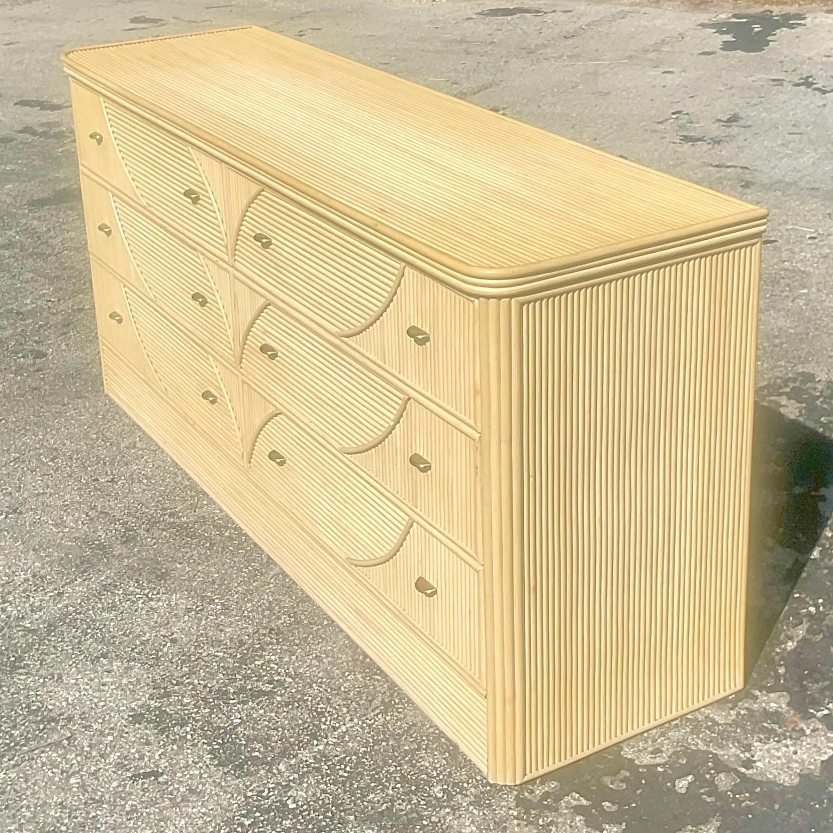 Late 20th Century Vintage Coastal Cerused Pencil Reed Dresser In Good Condition For Sale In west palm beach, FL