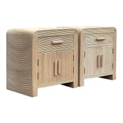 Late 20th Century Vintage Coastal Cerused Pencil Reed Starburst Nightstands-Pair