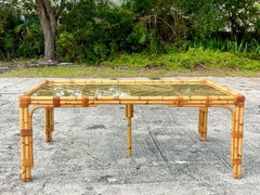 Late 20th Century Vintage Coastal Chevron Bamboo Dining Table