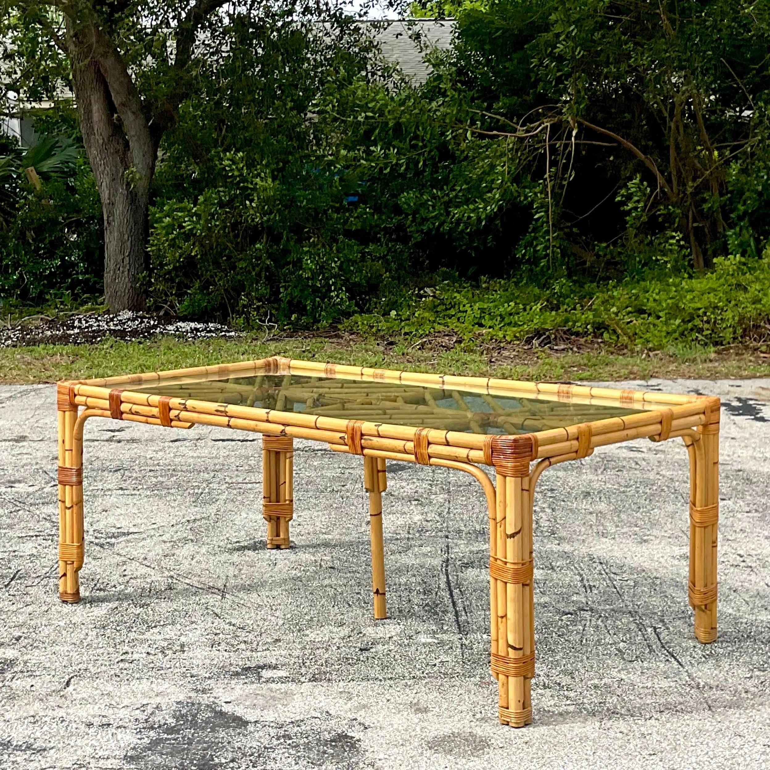 Philippine Late 20th Century Vintage Coastal Chevron Bamboo Dining Table