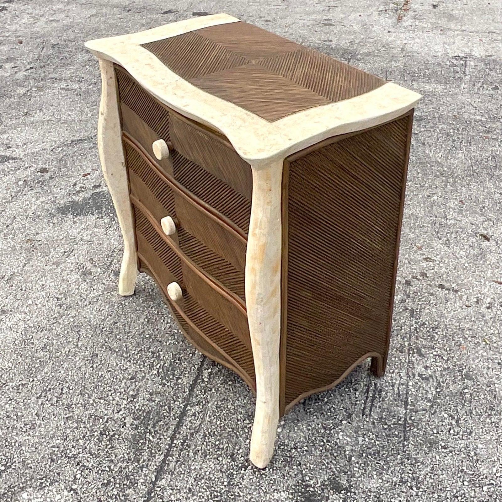 Late 20th Century Vintage Coastal Chevron Pencil Reed Chest of Drawers in vendita 1