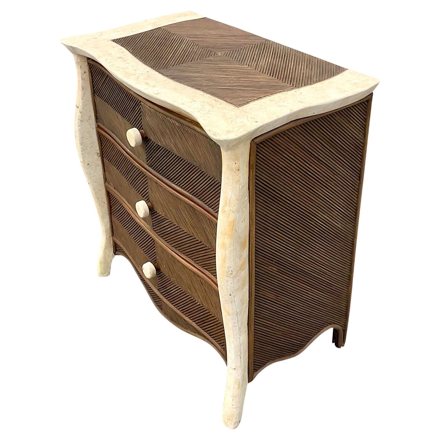 Late 20th Century Vintage Coastal Chevron Pencil Reed Chest of Drawers
