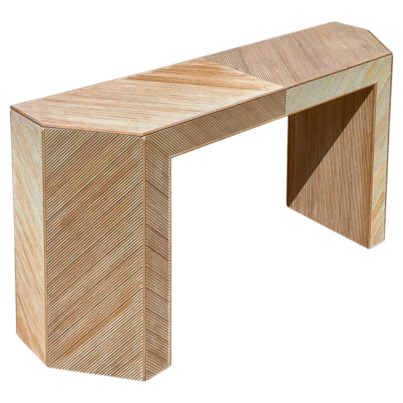 Late 20th Century Vintage Coastal Chevron Pencil Reed Faceted Console ...