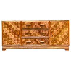 Late 20th Century Vintage Coastal Chevron Rattan Credenza