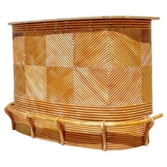 Late 20th Century Vintage Coastal Chevron Rattan Dry Bar