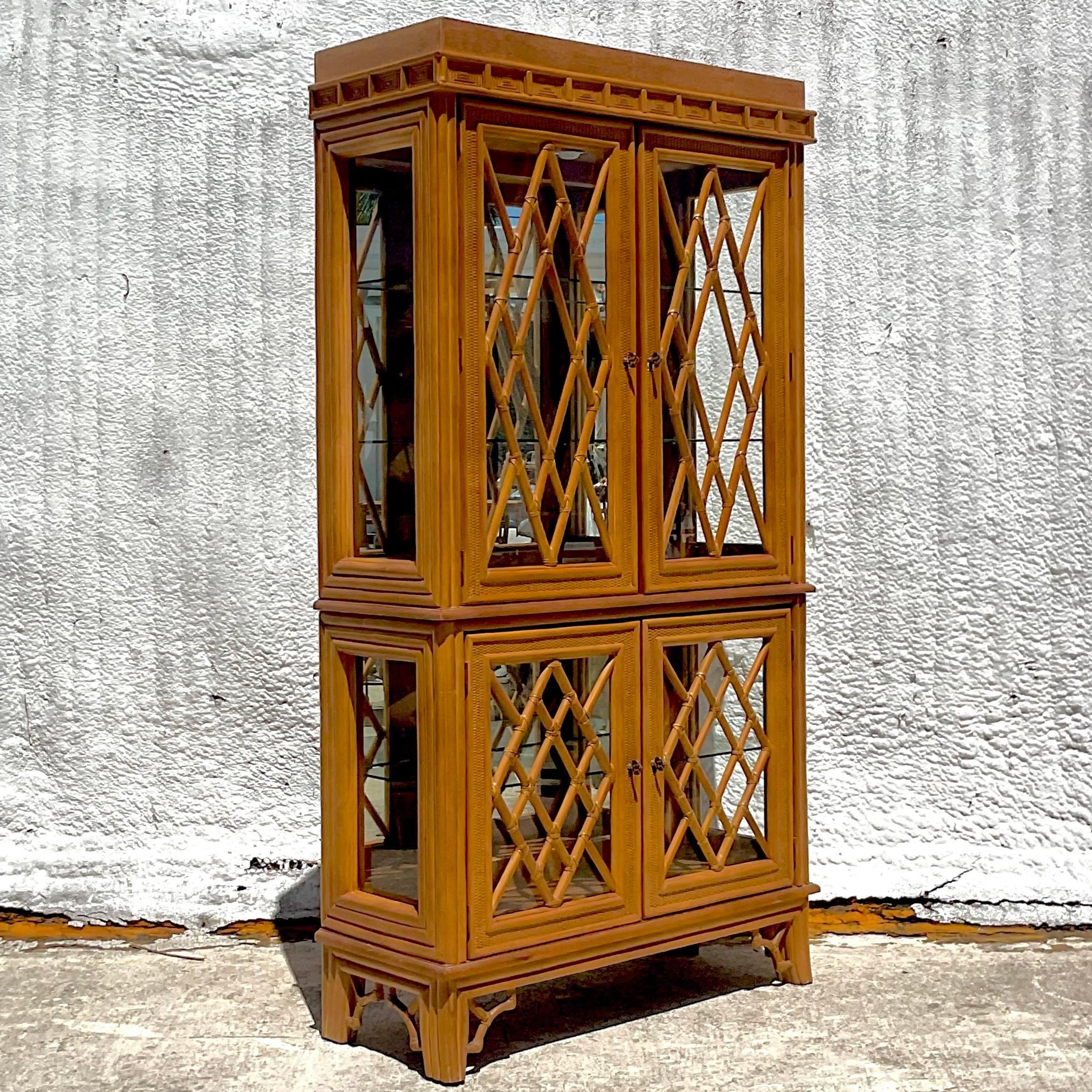 Late 20th Century Vintage Coastal Chinese Chippendale Cabinet For Sale 4