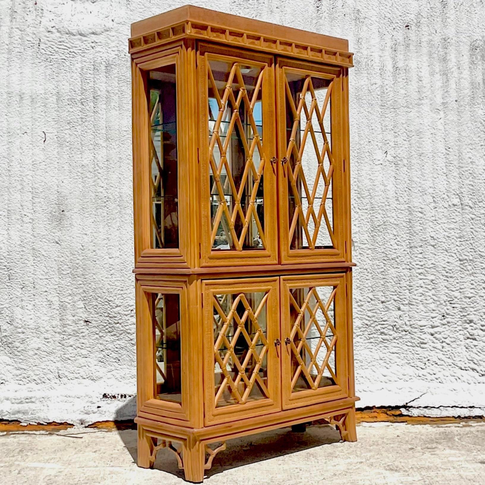 Late 20th Century Vintage Coastal Chinese Chippendale Cabinet For Sale 3
