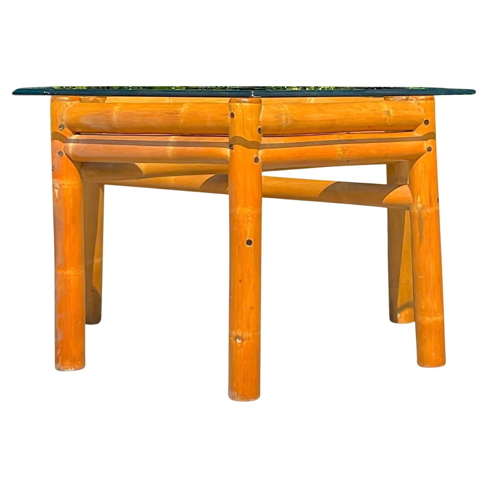 Late 20th Century Vintage Coastal Elephant Bamboo Octagon Dining Table