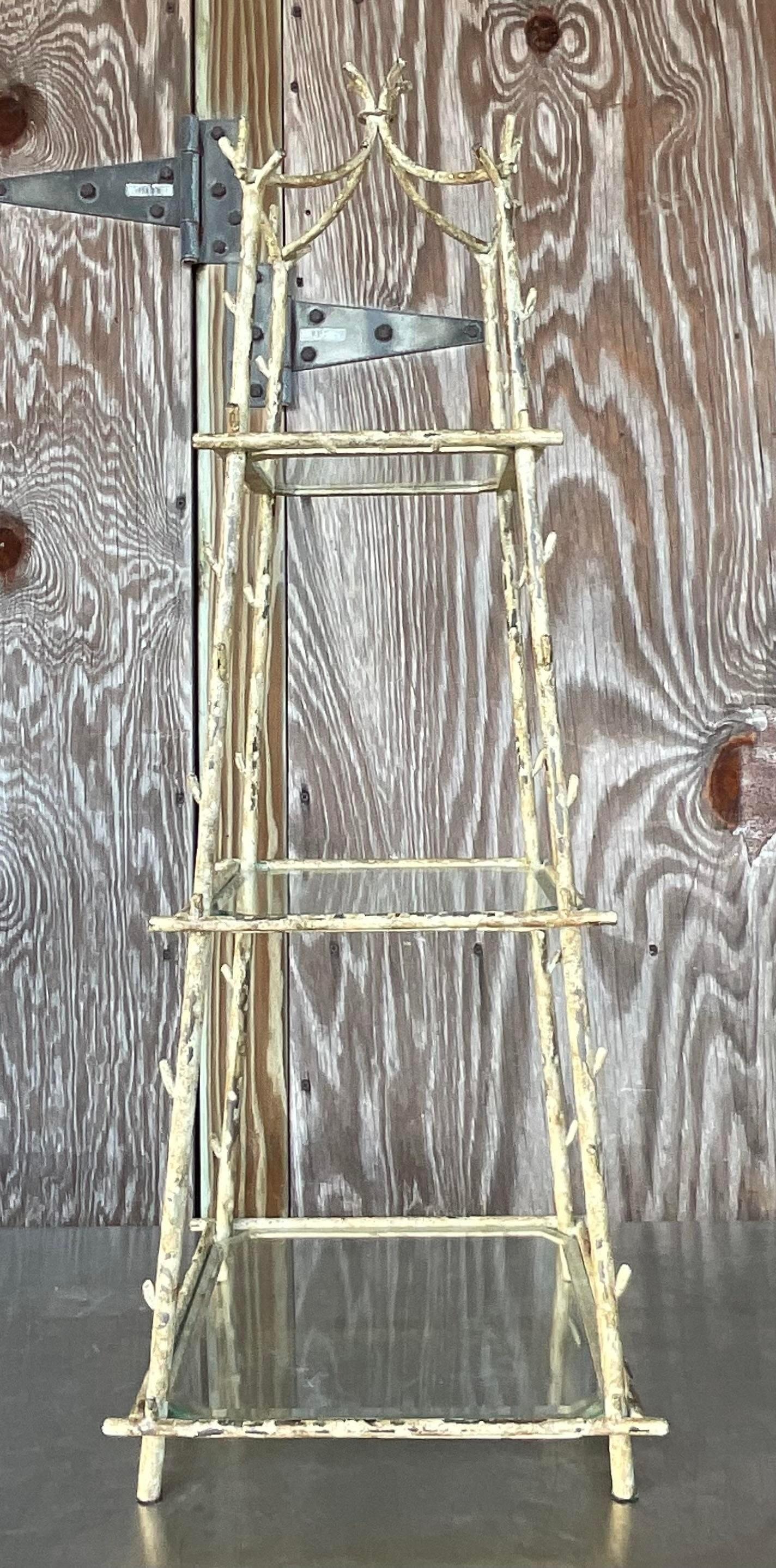 Vintage Coastal Faux Bois-Tischplatte aus dem späten 20. Jahrhundert Etagere (Metall) im Angebot