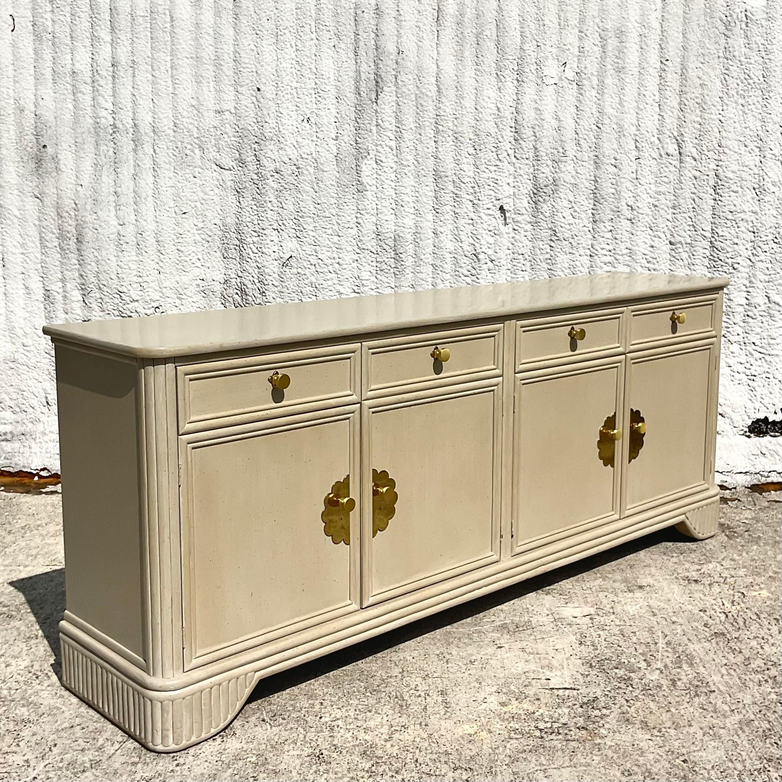 American Late 20th Century Vintage Coastal Ficks Reed Lacquered Credenza For Sale