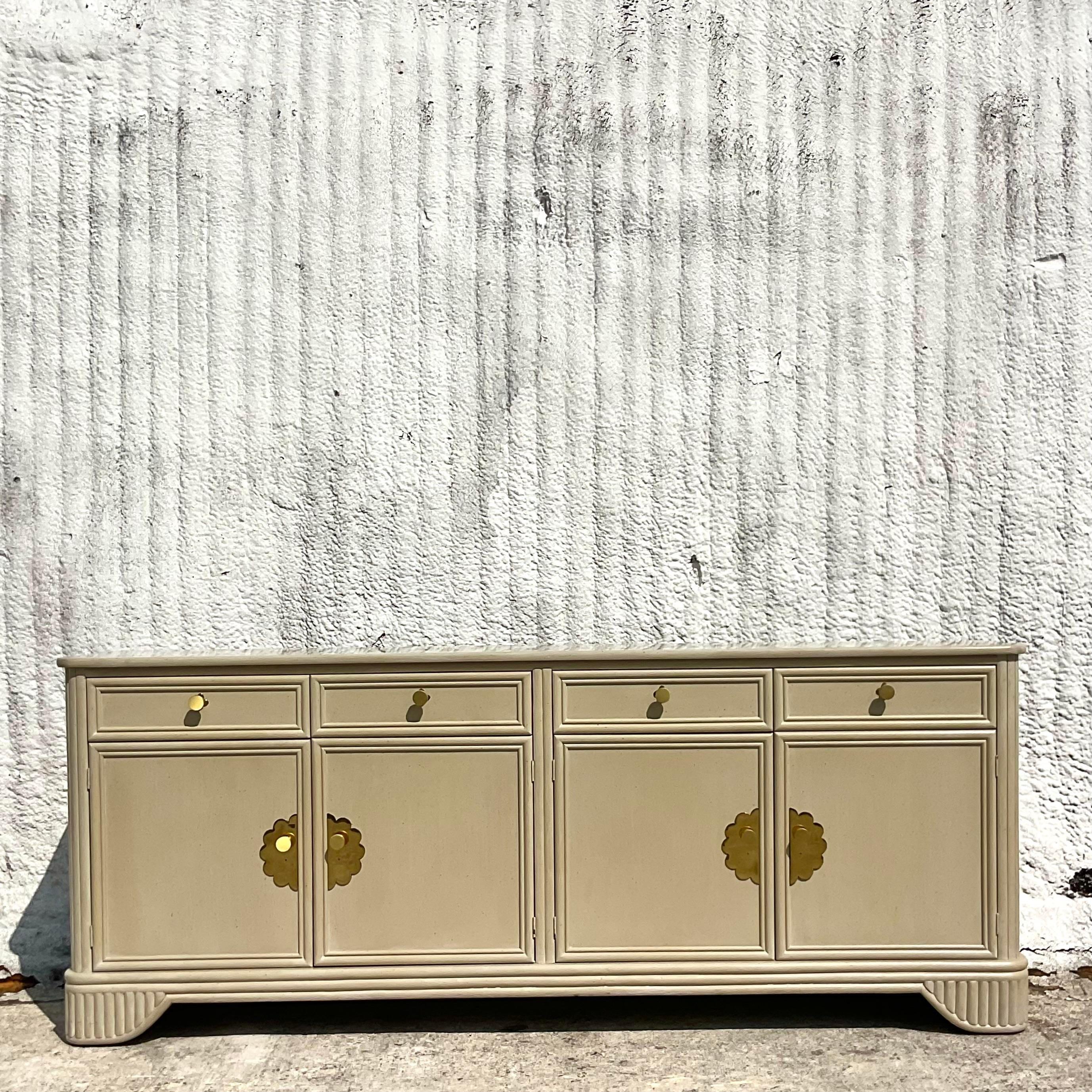 American Late 20th Century Vintage Coastal Ficks Reed Lacquered Credenza