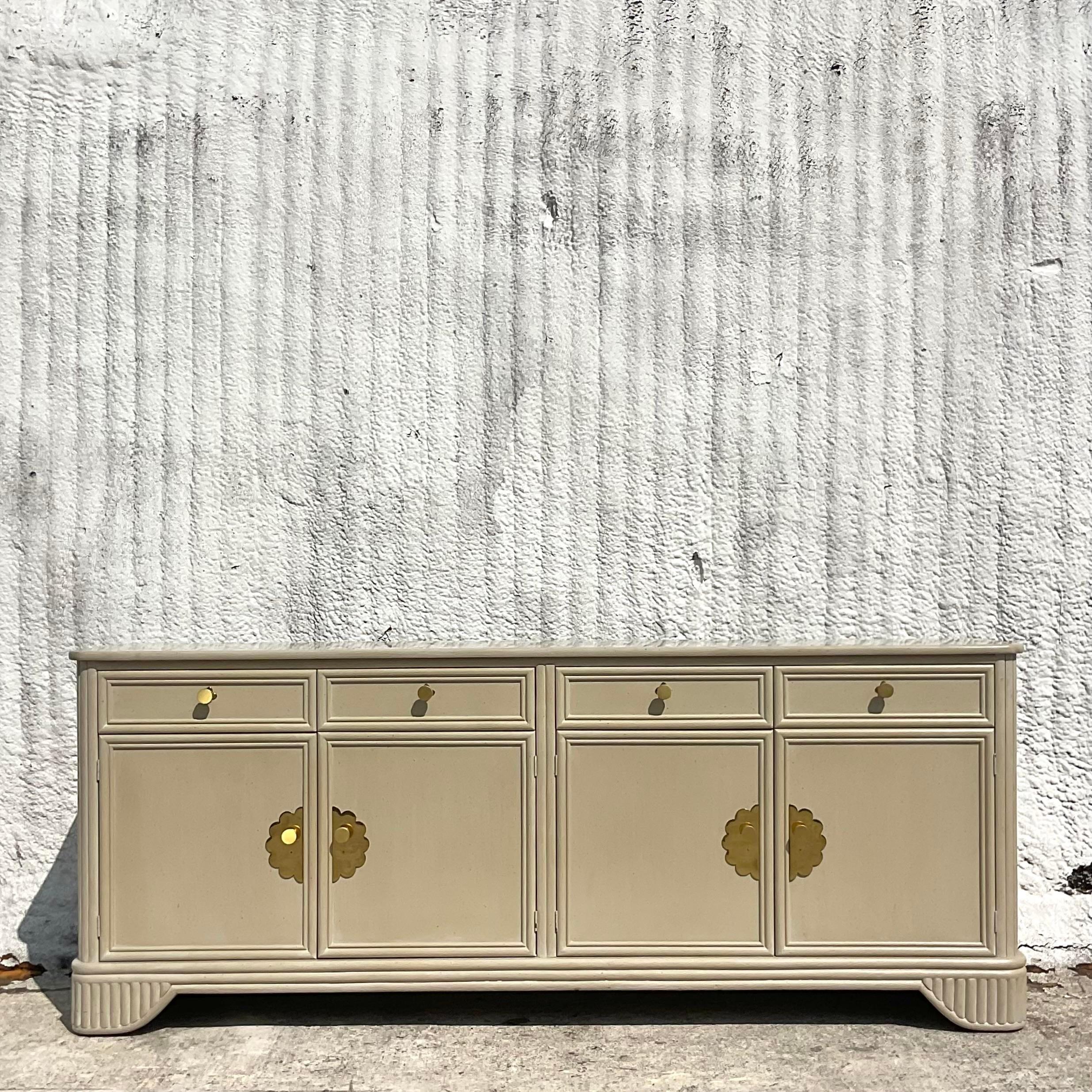 Late 20th Century Vintage Coastal Ficks Reed Lacquered Credenza For Sale 3