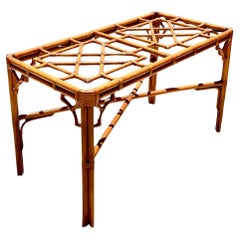 Pedestal de mesa de comedor de ratán calado costero vintage de finales del siglo XX
