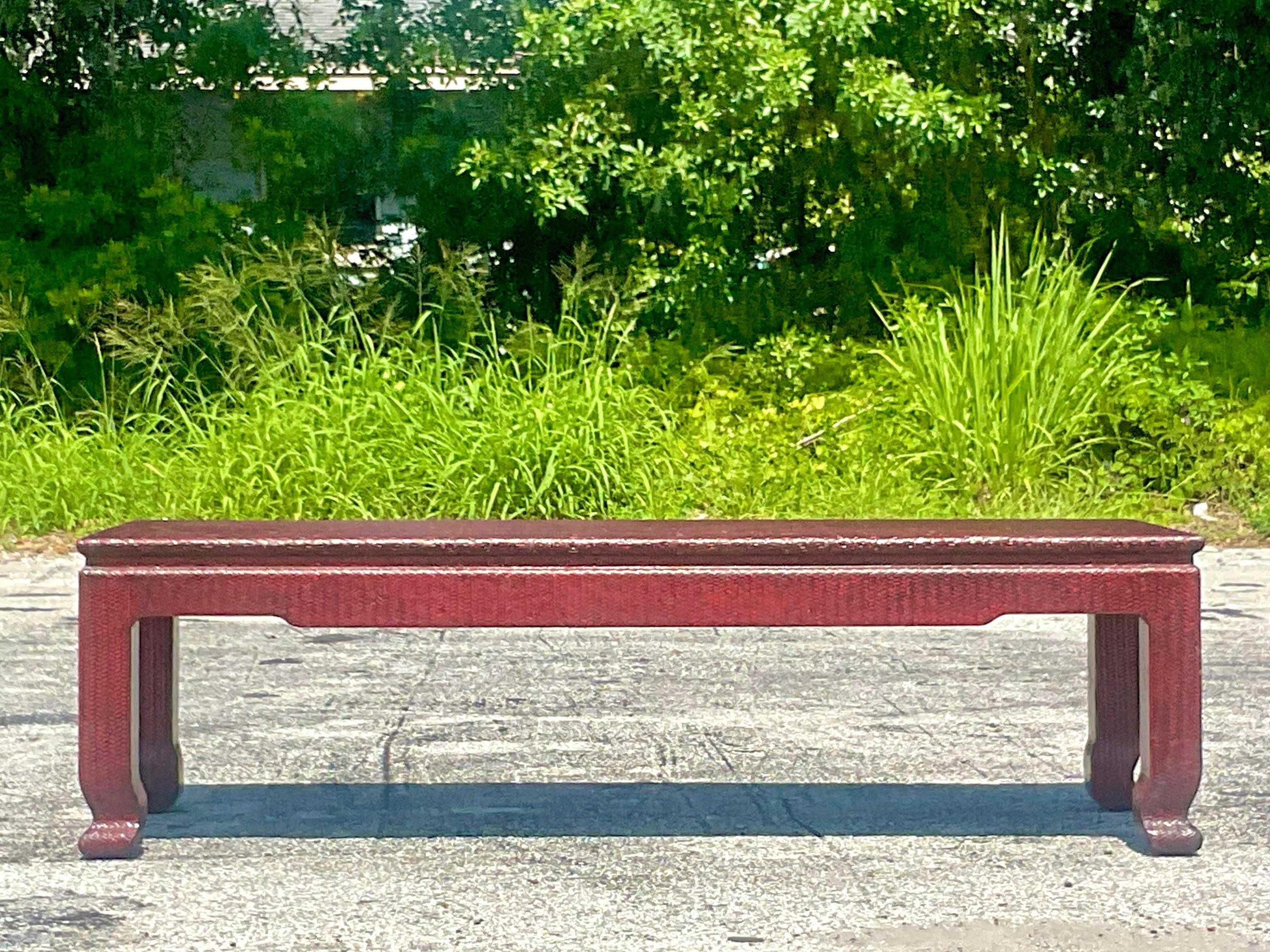 Late 20th Century Vintage Coastal Grasscloth Coffee Table For Sale at
