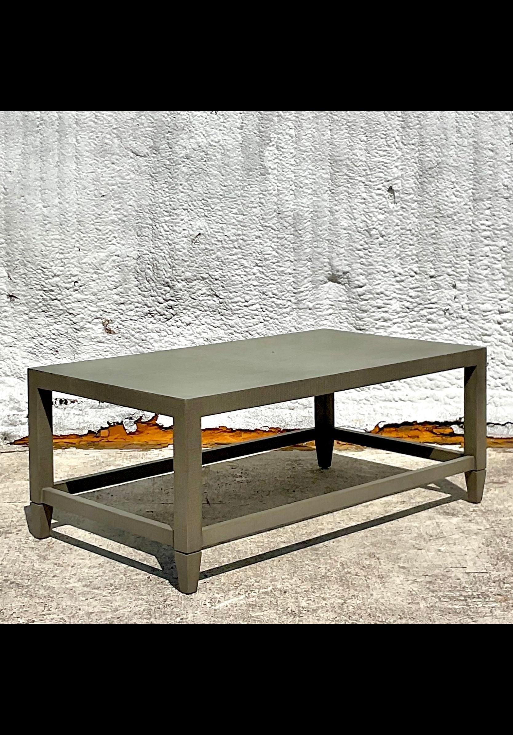 Late 20th Century Vintage Coastal Grasscloth Coffee Table In Good Condition For Sale In west palm beach, FL