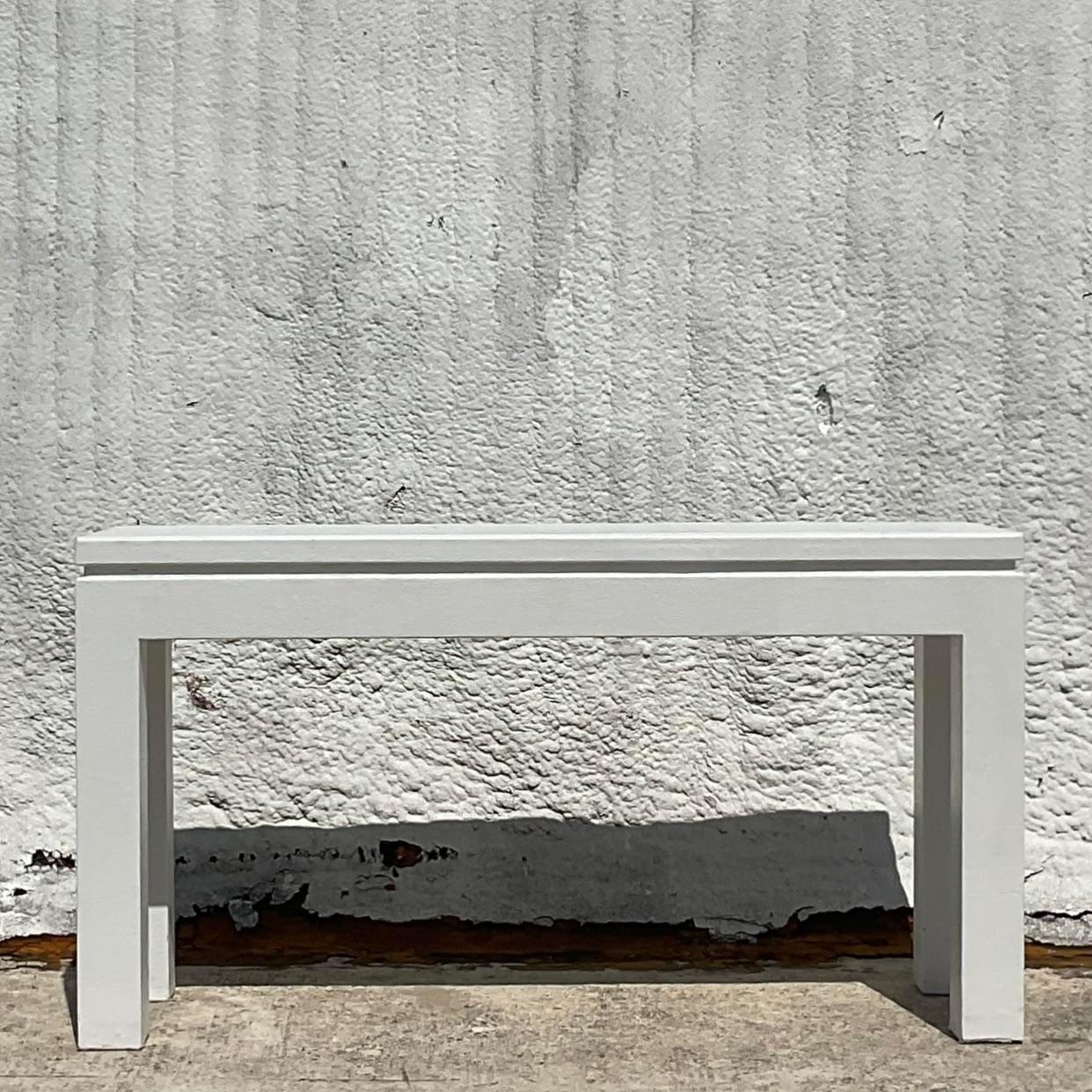 Late 20th Century Vintage Coastal Grasscloth Console Table After Karl Springer For Sale 1