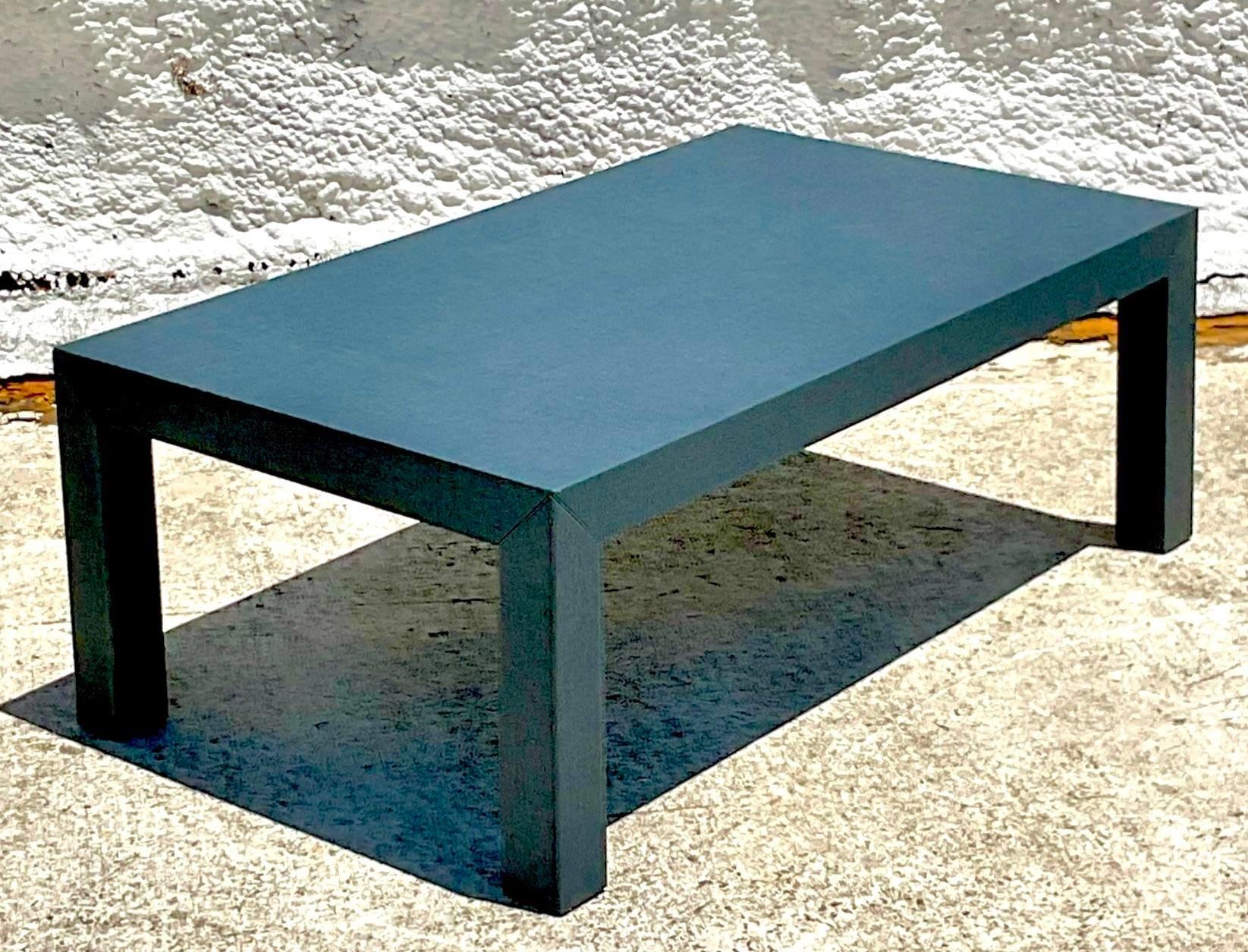 Late 20th Century Vintage Coastal Grasscloth Parsons Coffee Table For Sale 4