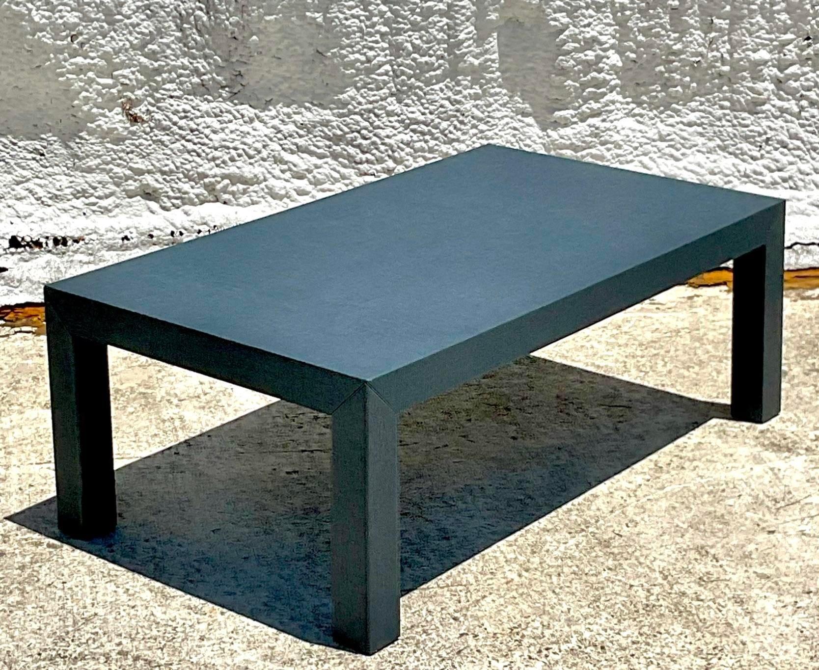 Late 20th Century Vintage Coastal Grasscloth Parsons Coffee Table For Sale 1