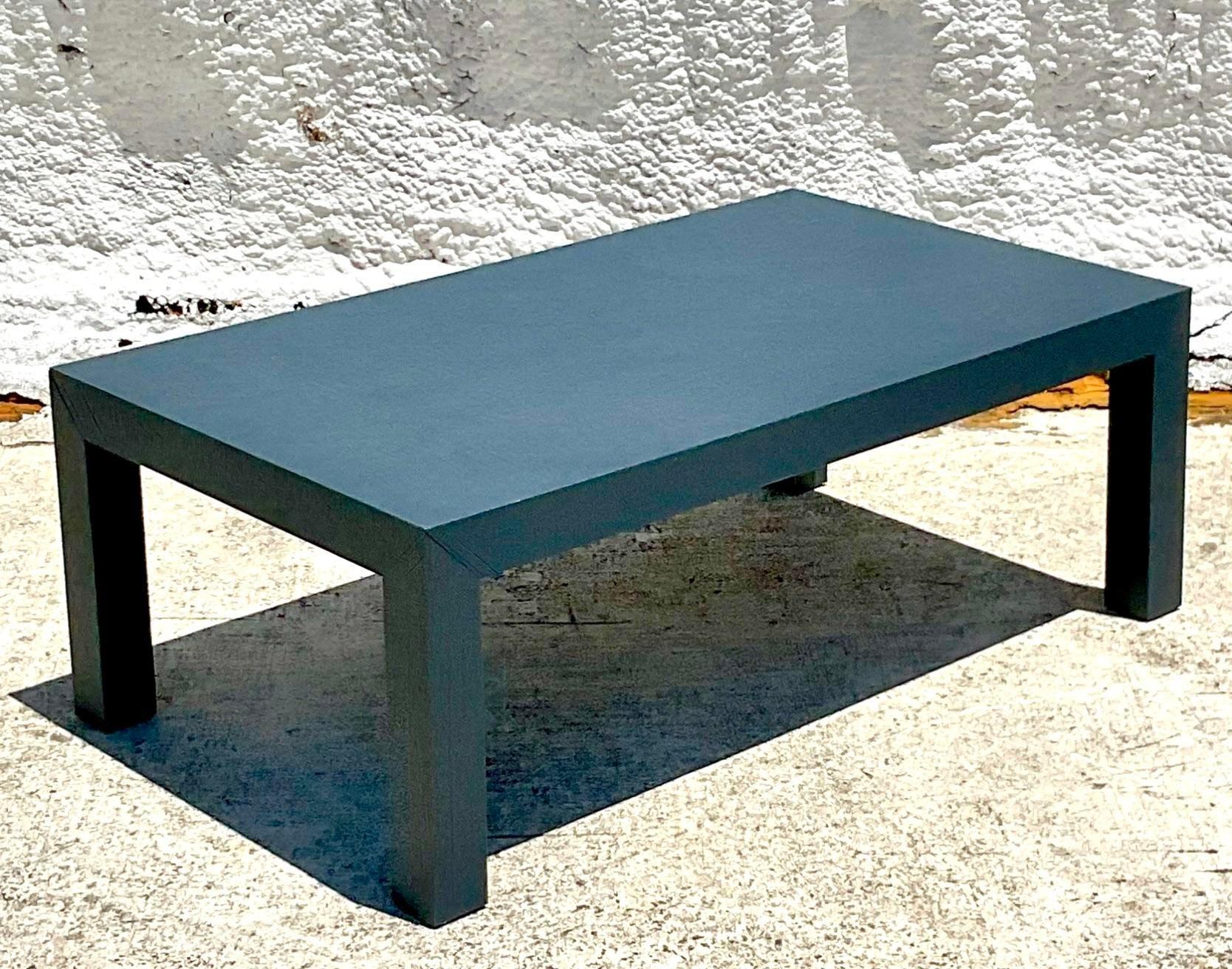 Late 20th Century Vintage Coastal Grasscloth Parsons Coffee Table For Sale 2