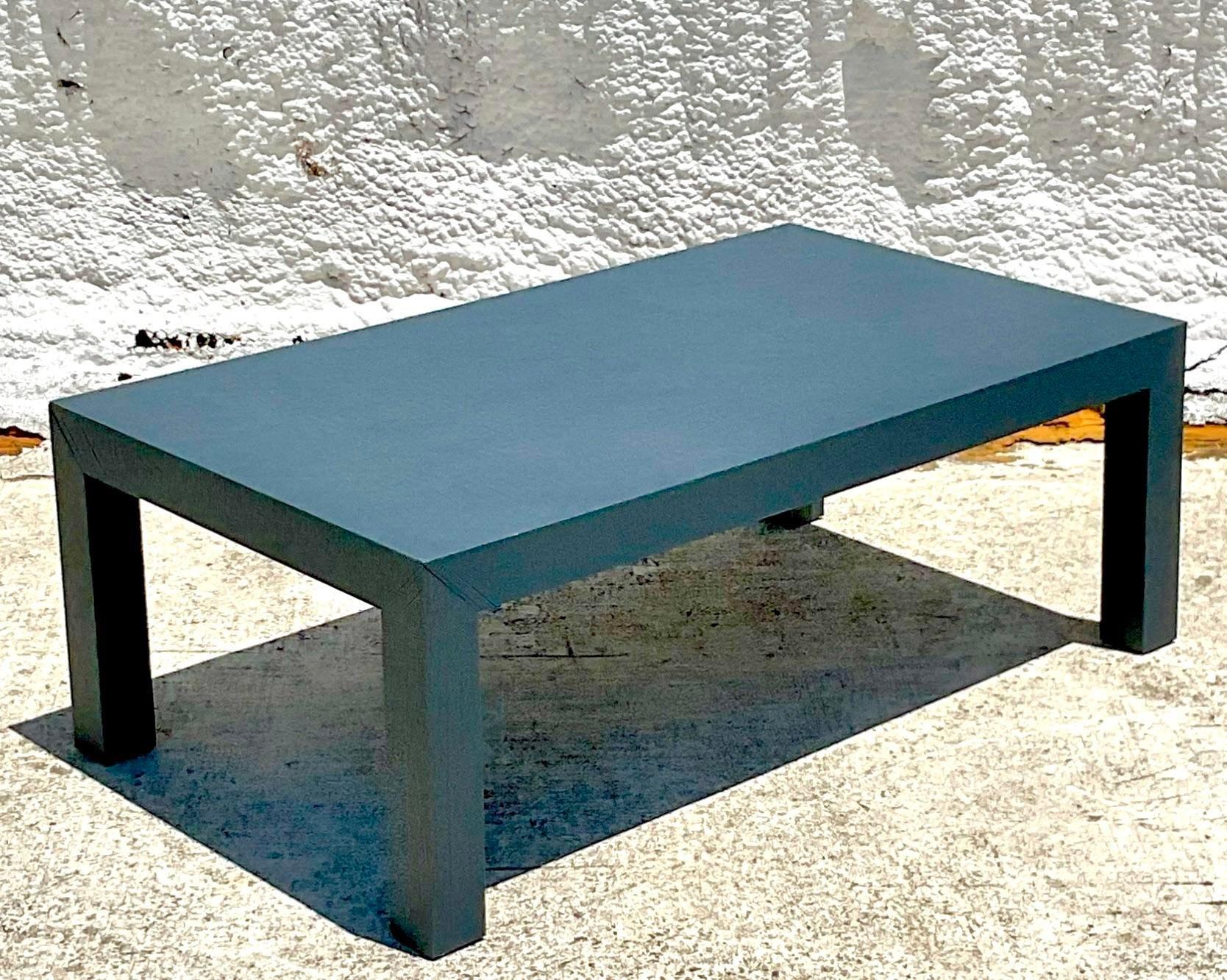 Late 20th Century Vintage Coastal Grasscloth Parsons Coffee Table For Sale 3