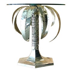 Late 20th Century Vintage Coastal Hammered Metal Palm Tree Side Table
