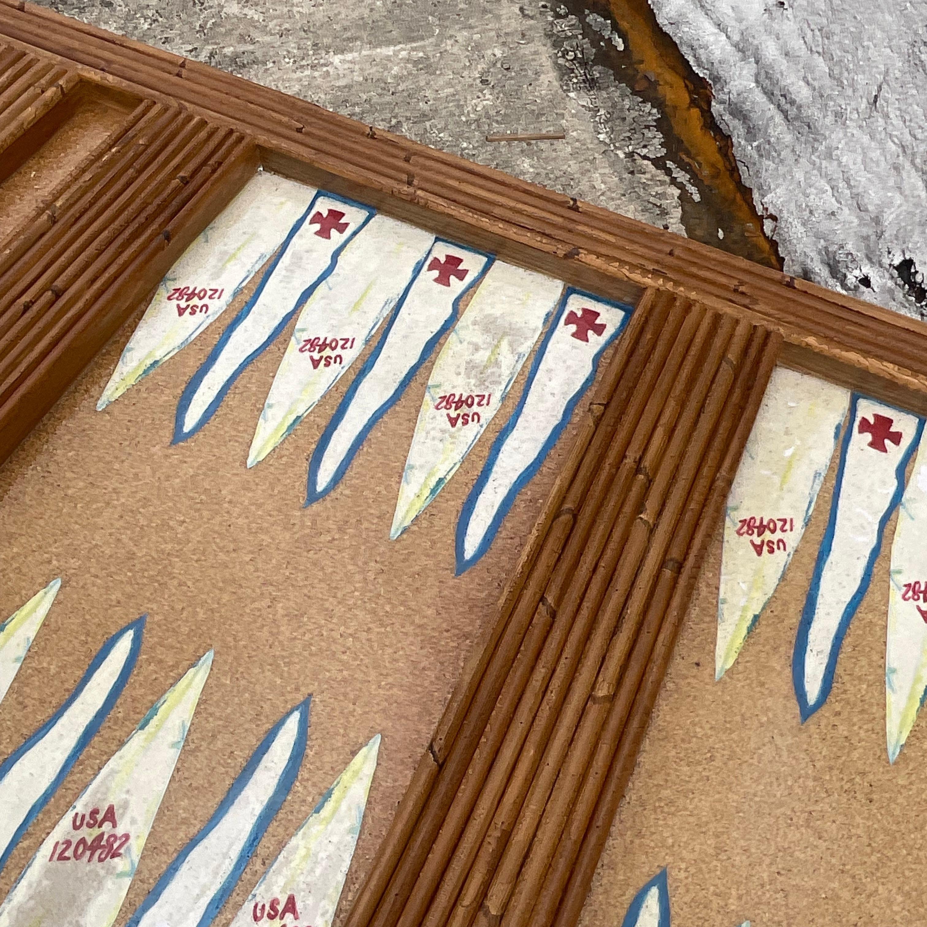 Late 20th Century Vintage Coastal Hand Painted Game Table - Set of 3 In Good Condition For Sale In west palm beach, FL