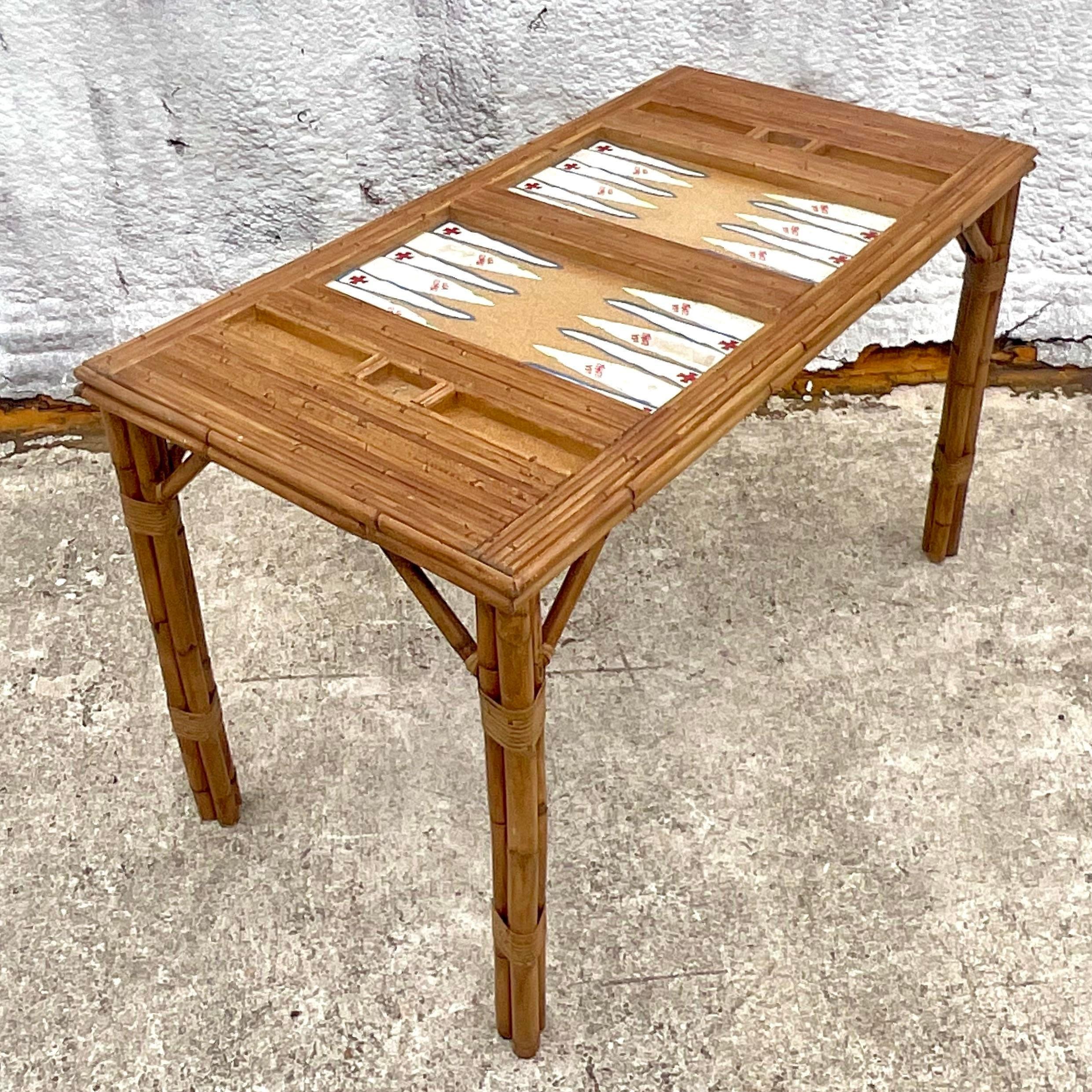 Late 20th Century Vintage Coastal Hand Painted Game Table - Set of 3 For Sale 2