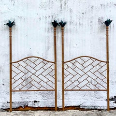 Late 20th Century Vintage Coastal Hand Painted Palm Tree Twin Beds - a Pair