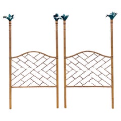 Late 20th Century Vintage Coastal Hand Painted Palm Tree Twin Beds - a Pair