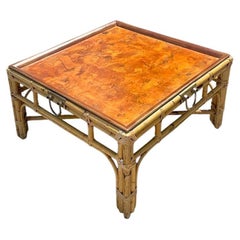 Table basse en rotin et bois de bourgogne italien de la fin du 20e siècle