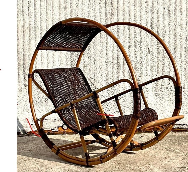 Late 20th Century Vintage Coastal Italian Wrapped Rattan Rocking