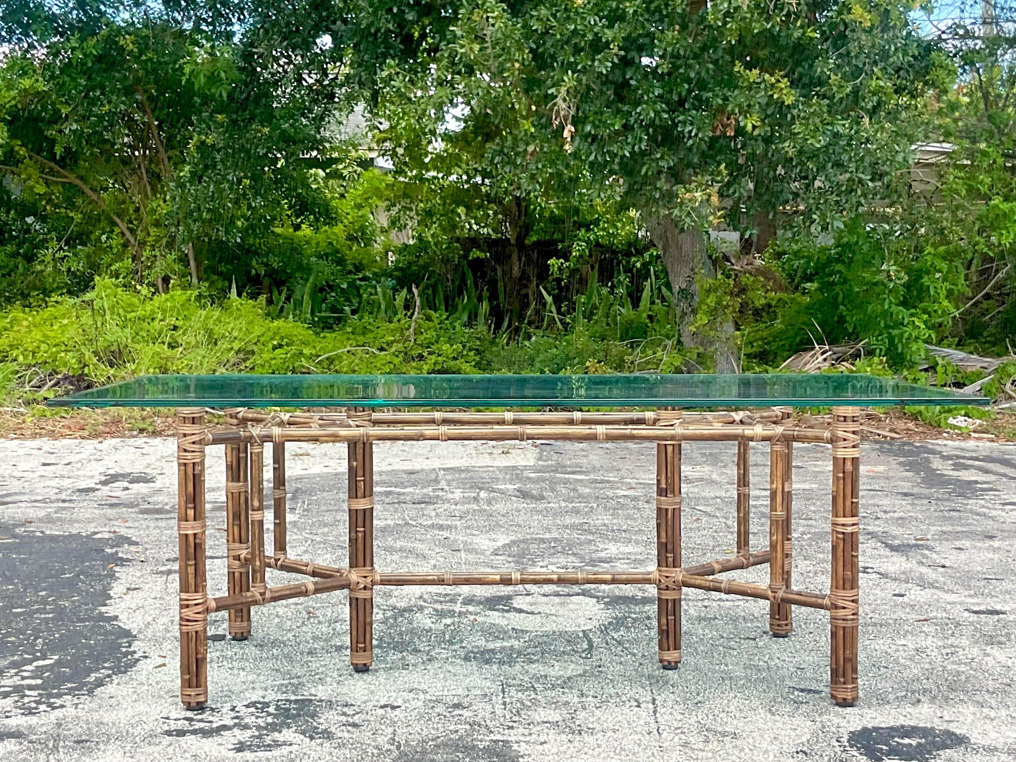Fin du 20ème siècle Vintage Coastal McGuire Bundled Bamboo Rectangle Dining Table Bon état - En vente à west palm beach, FL