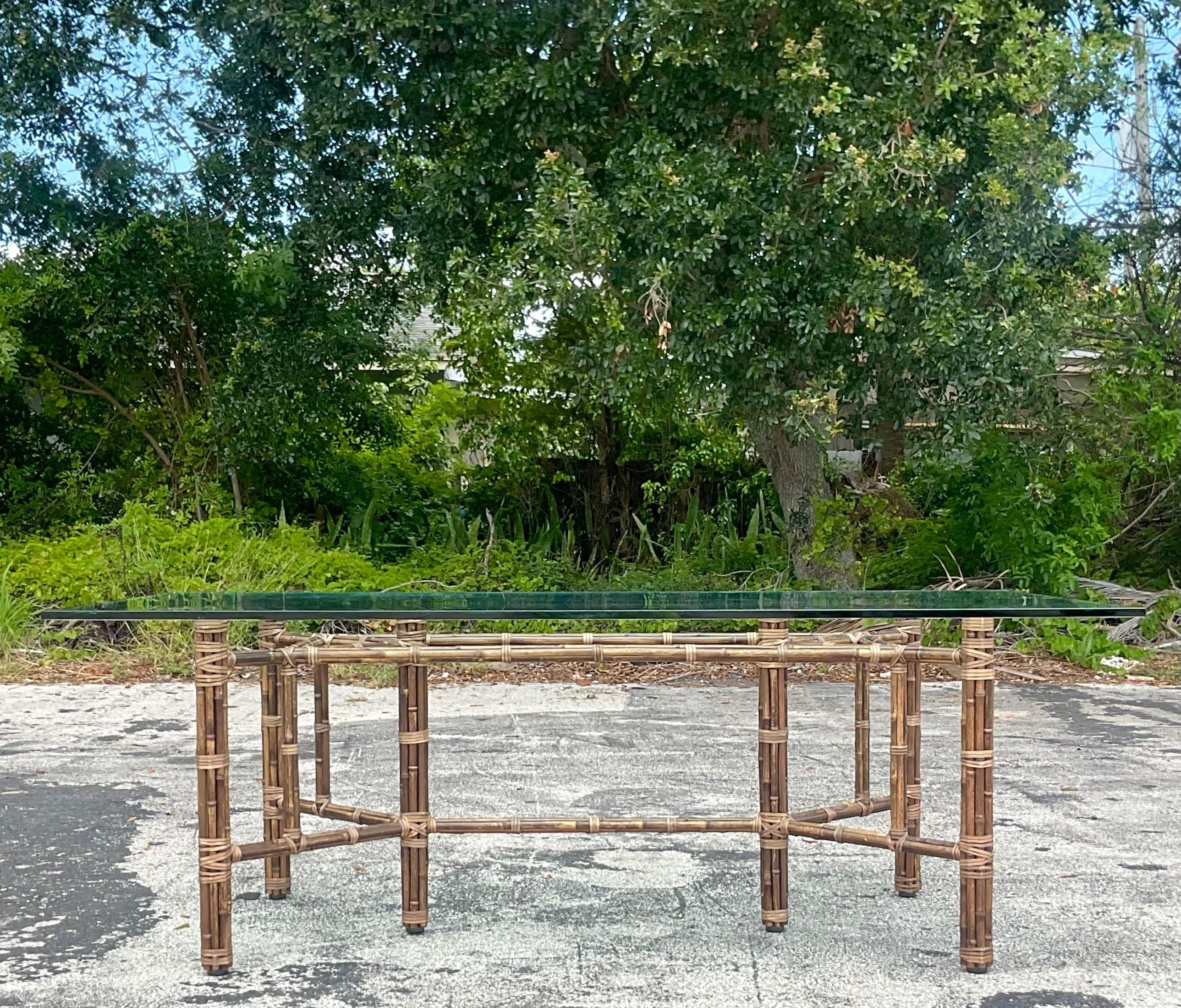 Philippine Late 20th Century Vintage Coastal McGuire Bundled Bamboo Rectangle Dining Table For Sale