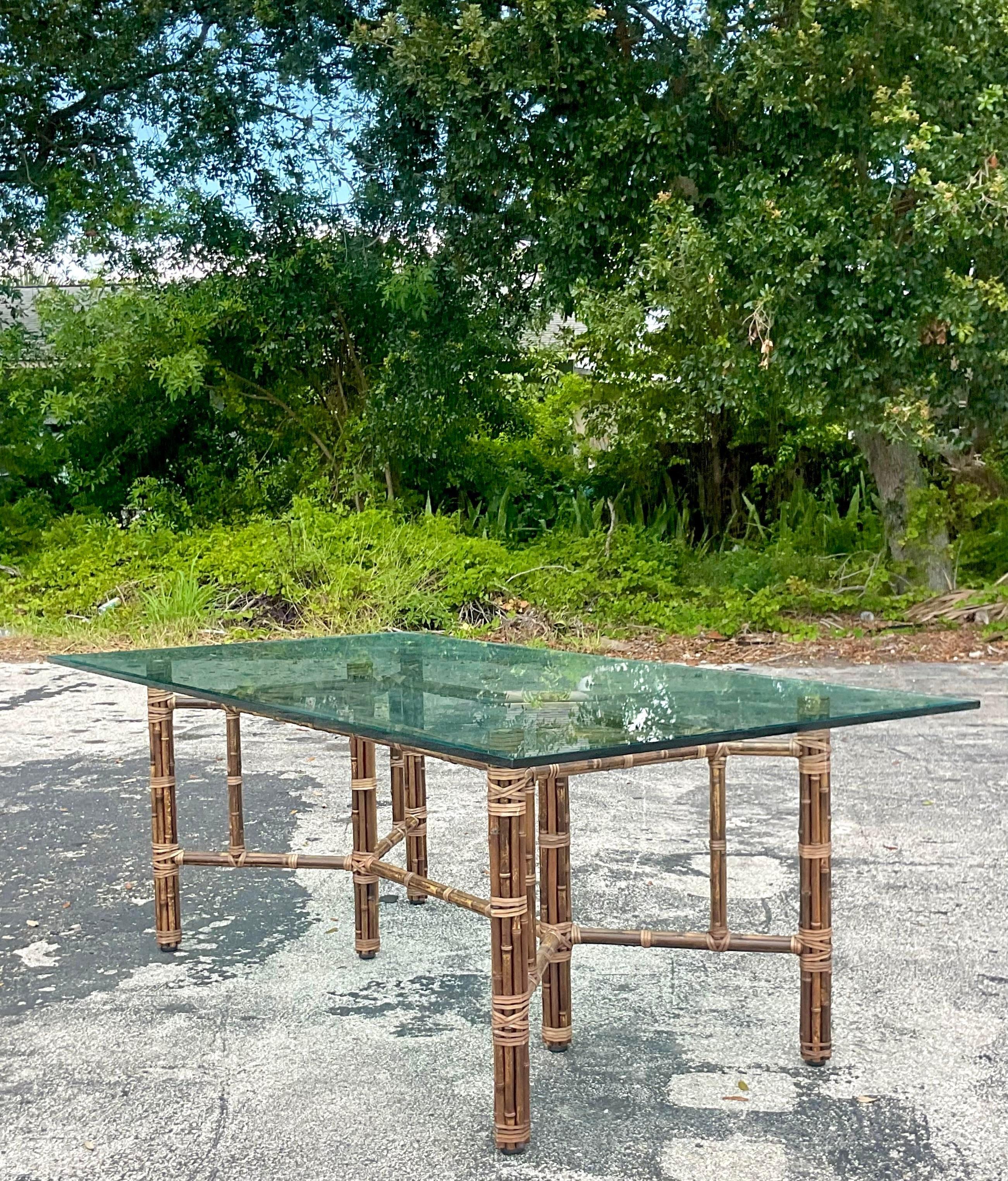 Late 20th Century Vintage Coastal McGuire Bundled Bamboo Rectangle Dining Table In Good Condition For Sale In west palm beach, FL