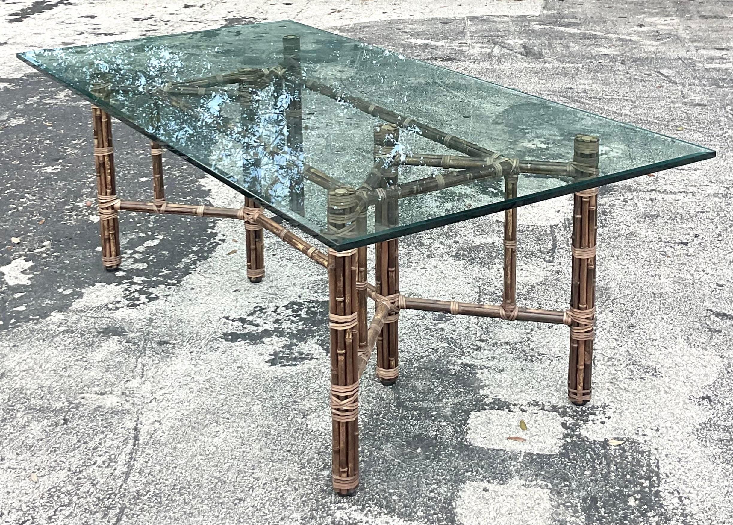 Late 20th Century Vintage Coastal McGuire Bundled Bamboo Rectangle Dining Table For Sale 1