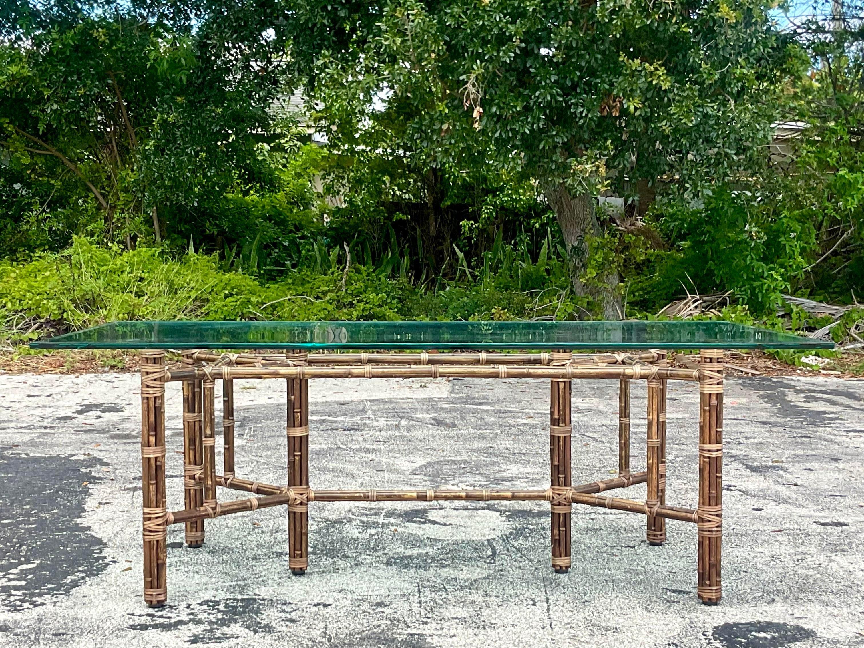Fin du 20ème siècle Vintage Coastal McGuire Bundled Bamboo Rectangle Dining Table en vente 3