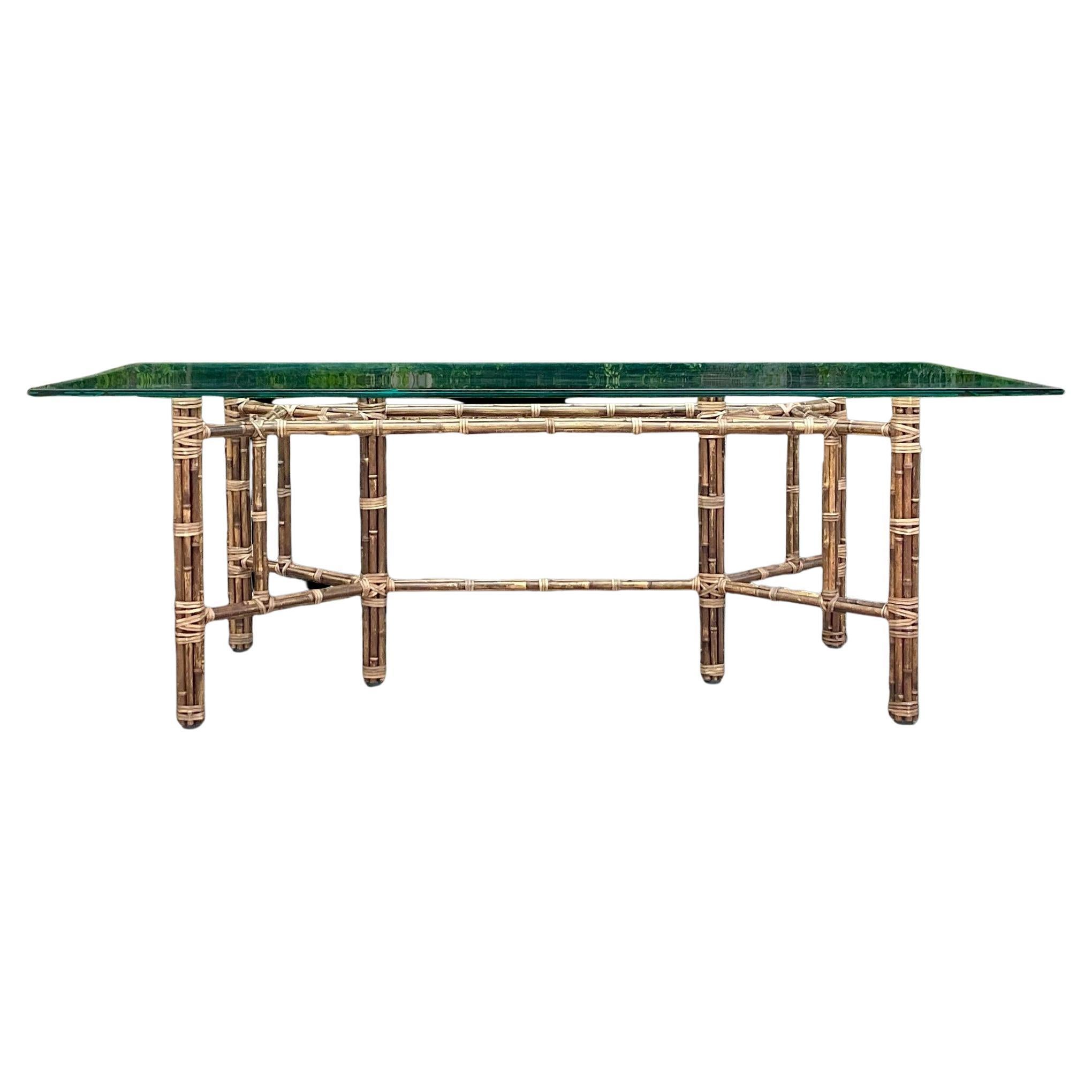 Late 20th Century Vintage Coastal McGuire Bundled Bamboo Rectangle Dining Table For Sale