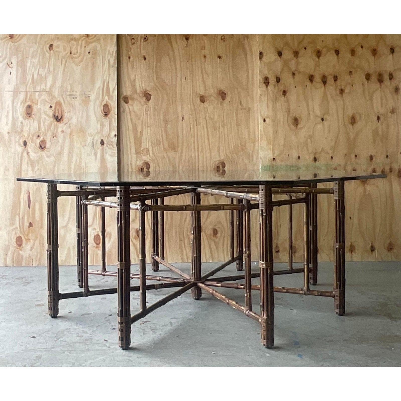 Late 20th Century Vintage Coastal McGuire Bundled Rattan Octagon Dining Table In Good Condition In West Palm Beach, FL