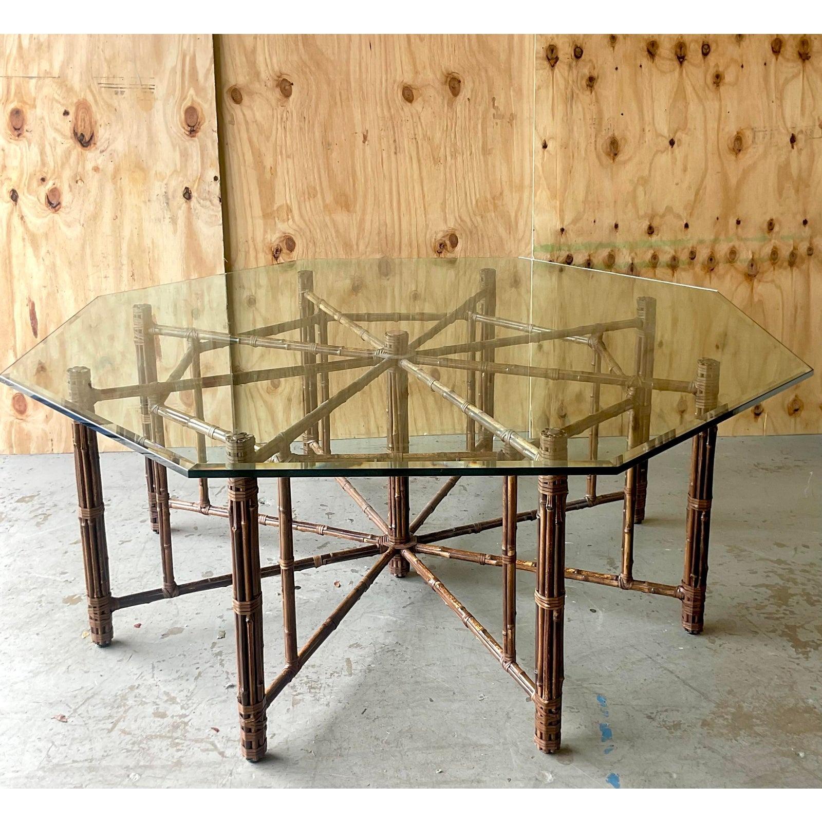 Late 20th Century Vintage Coastal McGuire Bundled Rattan Octagon Dining Table 1