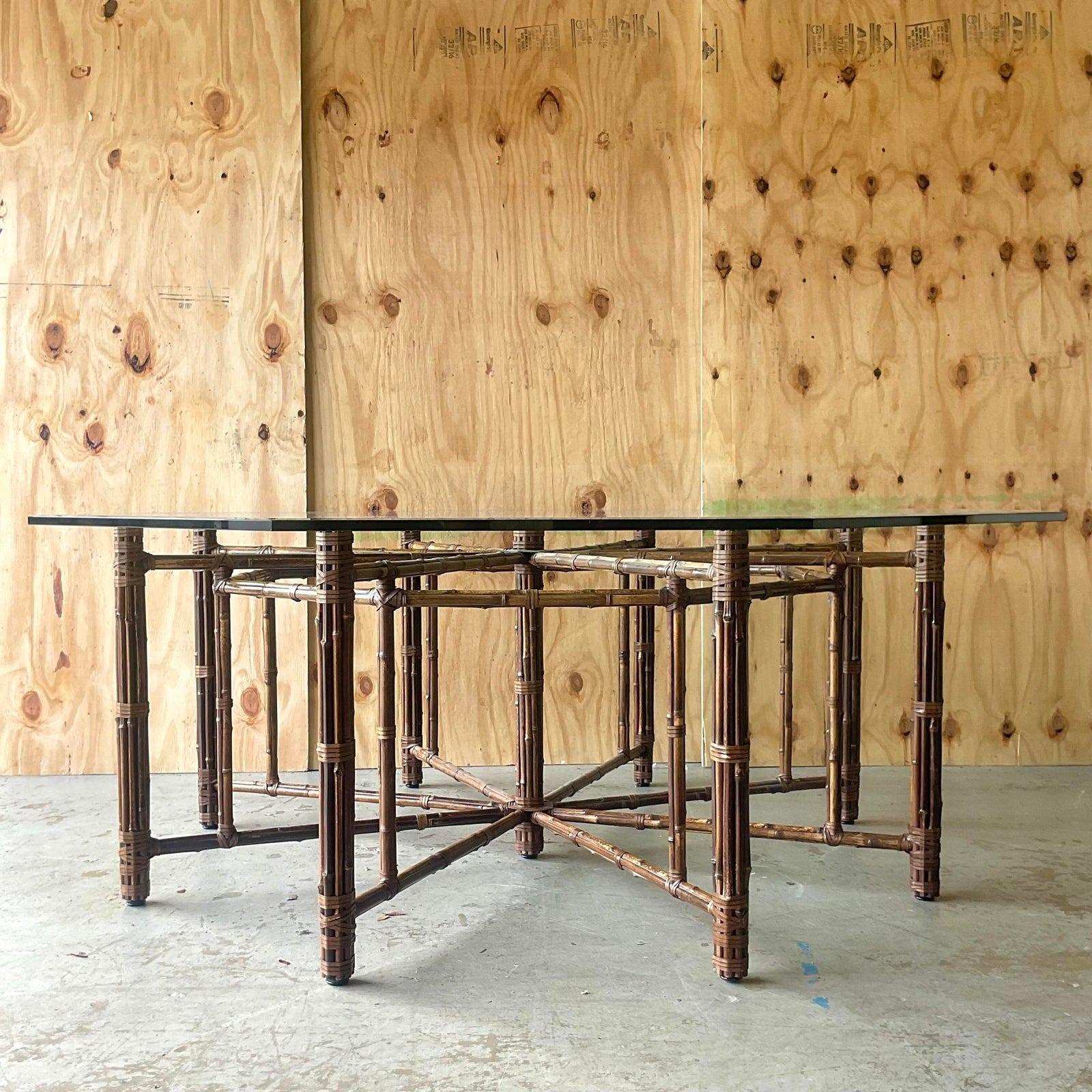 Late 20th Century Vintage Coastal McGuire Bundled Rattan Octagon Dining Table 2