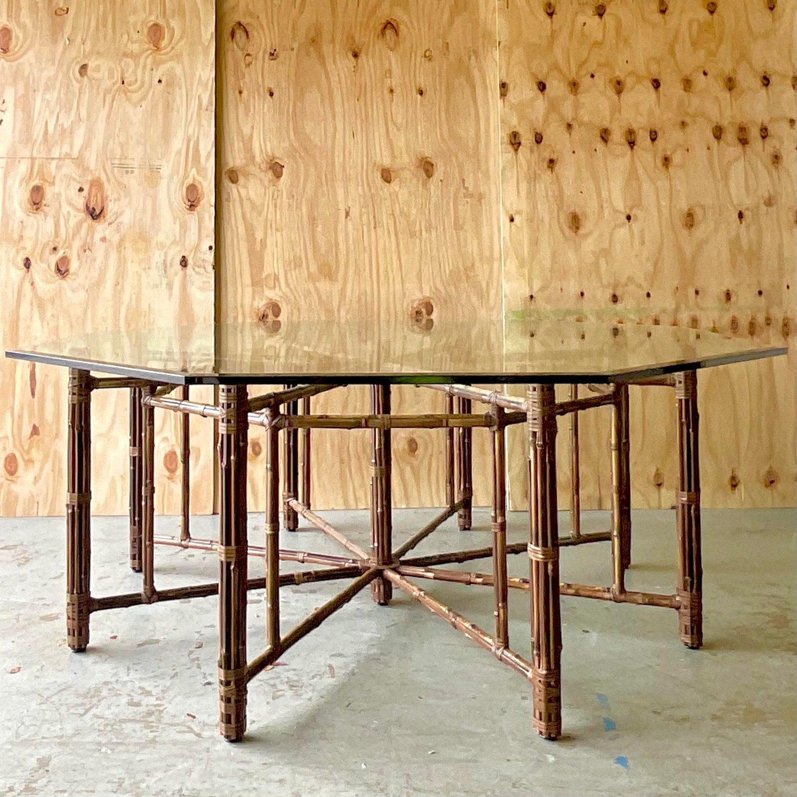 Late 20th Century Vintage Coastal McGuire Bundled Rattan Octagon Dining Table 3