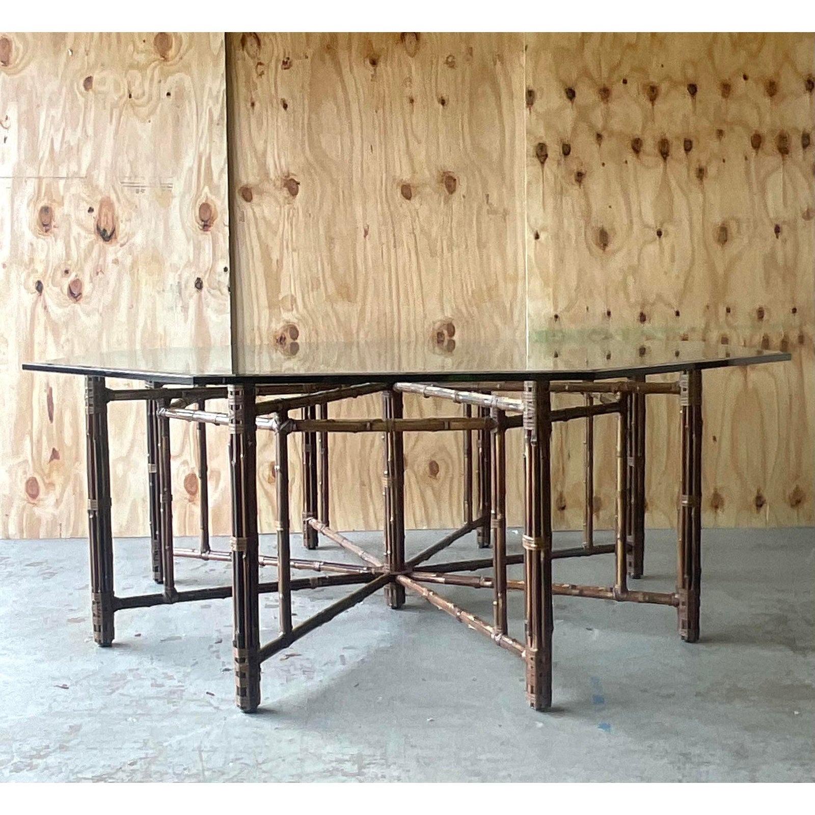 Late 20th Century Vintage Coastal McGuire Bundled Rattan Octagon Dining Table 4