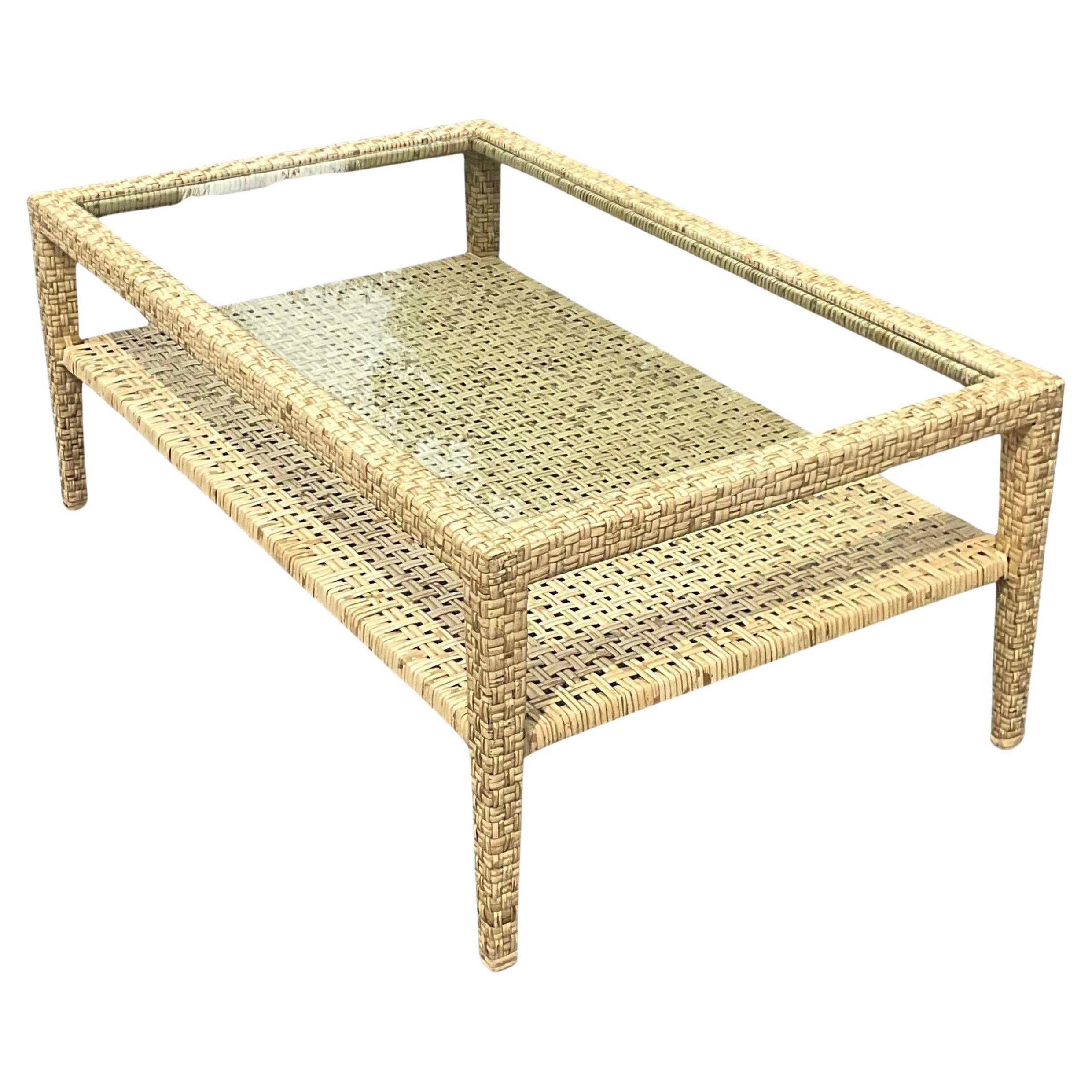 Late 20th Century Vintage Coastal McGuire Wide Ribbon Rattan Coffee Table For Sale