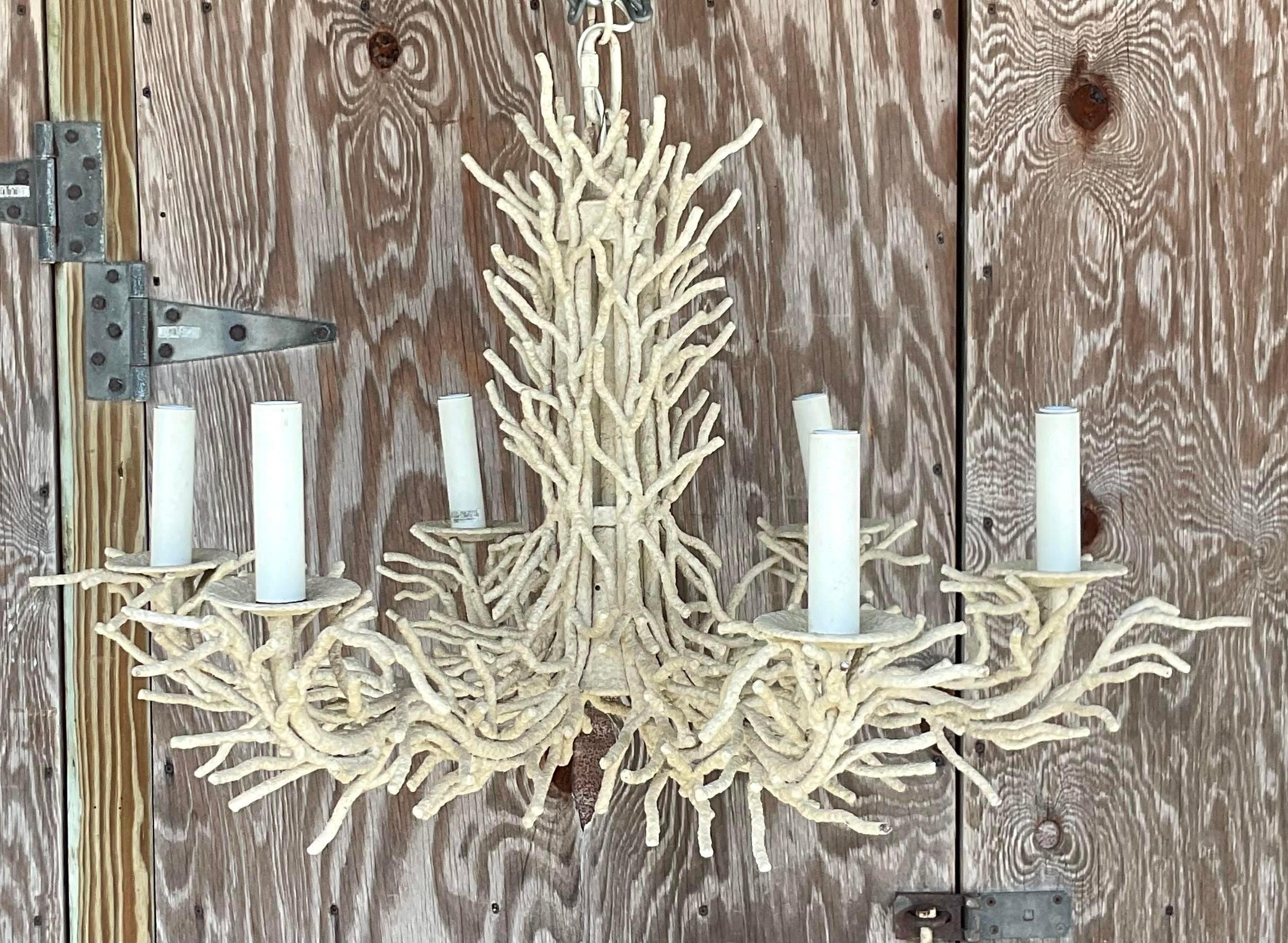 American Late 20th Century Vintage Coastal Metal Coral Chandelier For Sale